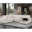 Modern Sleeper Sofa Set with Pull Out Bed Storage Chaise Fabric Beige