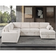 Modern Sleeper Sofa Set with Pull Out Bed Storage Chaise Fabric Beige
