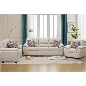 3-Piece Living Room Sofa Set Matte Faux Leather Living Room Set Beige