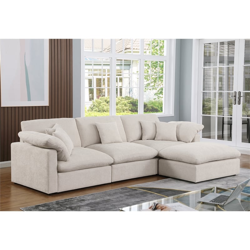 U-Shaped Chenille Sectional Sofa Cloud Couch with Ottoman Beige