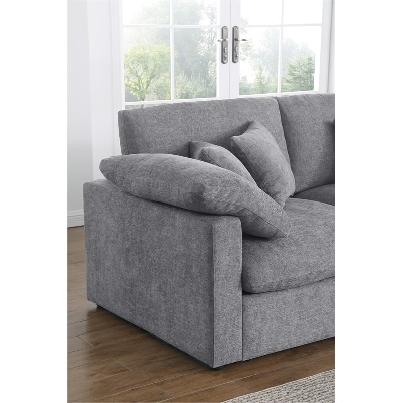 U-Shaped Chenille Sectional Sofa Cloud Couch with Ottoman Gray