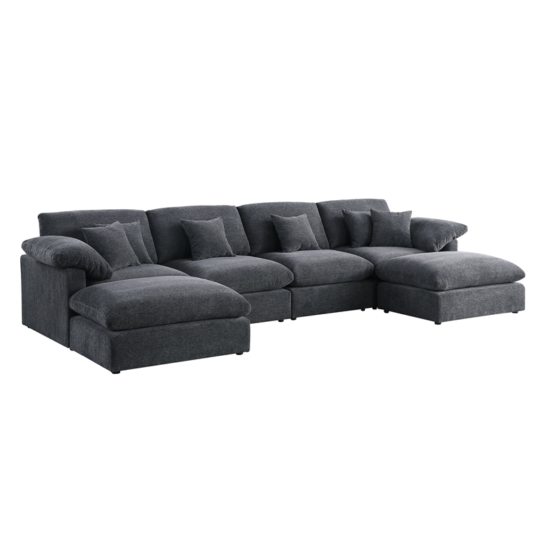 U-Shaped Chenille Sectional Sofa Cloud Couch with Ottoman Dark Gray