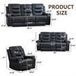 3-Piece Faux Leather Reclining Sofa Set with Drop Down Table USB Charging Blue