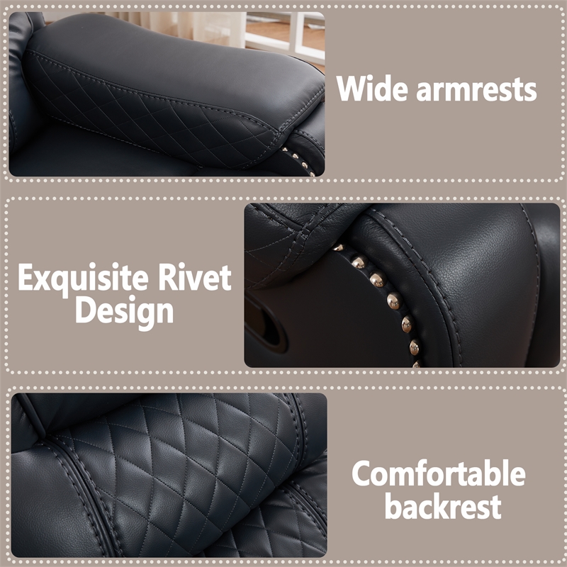 3-Piece Faux Leather Reclining Sofa Set with Drop Down Table USB Charging Blue