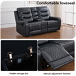 3-Piece Faux Leather Reclining Sofa Set with Drop Down Table USB Charging Blue