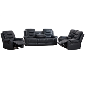 3-Piece Faux Leather Reclining Sofa Set with Drop Down Table USB Charging Blue