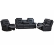 3-Piece Faux Leather Reclining Sofa Set with Drop Down Table USB Charging Blue