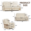 3-Piece Faux Leather Reclining Sofa Set with Drop Down Table USB Charging Beige