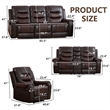 3-Piece Faux Leather Reclining Sofa Set with Drop Down Table USB Charging Brown