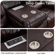 3-Piece Faux Leather Reclining Sofa Set with Drop Down Table USB Charging Brown