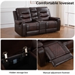 3-Piece Faux Leather Reclining Sofa Set with Drop Down Table USB Charging Brown