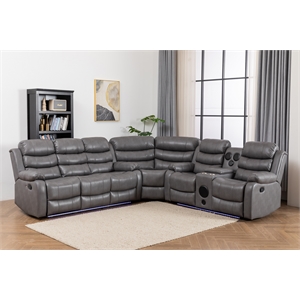 Reclining Sectional Sofa Gray Faux Leather 6-Seater L-Shape Living Room Set