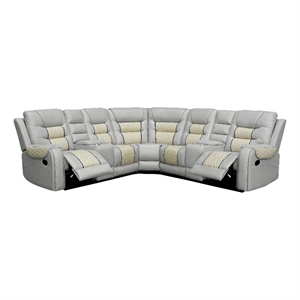 Manual Reclining Sectional Sofa Beige Faux Leather 5-Seat L-Shaped with Storage 4 Cup Holders