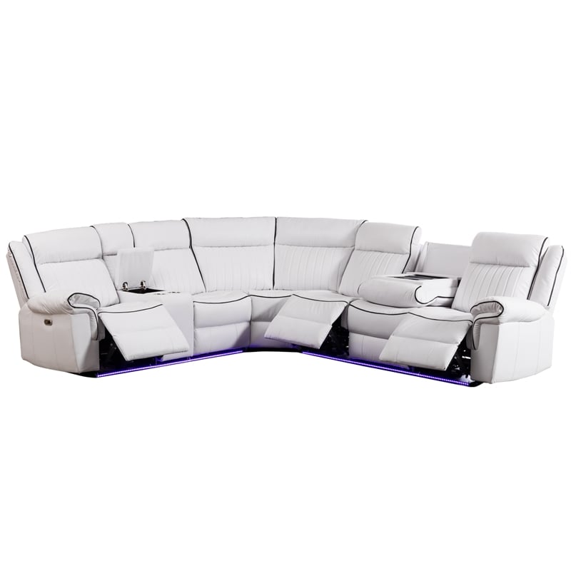GOOEEN 6-Seater Electric Recliner Sofa Modern Faux Leather Living Room Set White