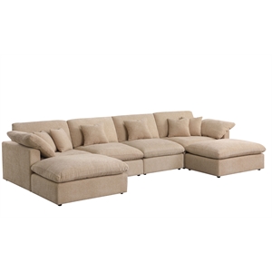 Chenille Modular Sectional Sofa Modern Cloud Couch & Ottomans Camel
