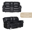 3-Piece Black Faux Leather Reclining Sofa Set with Cup Holders & Storage & Drop Down Table
