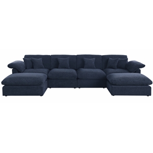 GOOEEN U-Shaped Chenille Sectional Sofa with Ottoman Blue