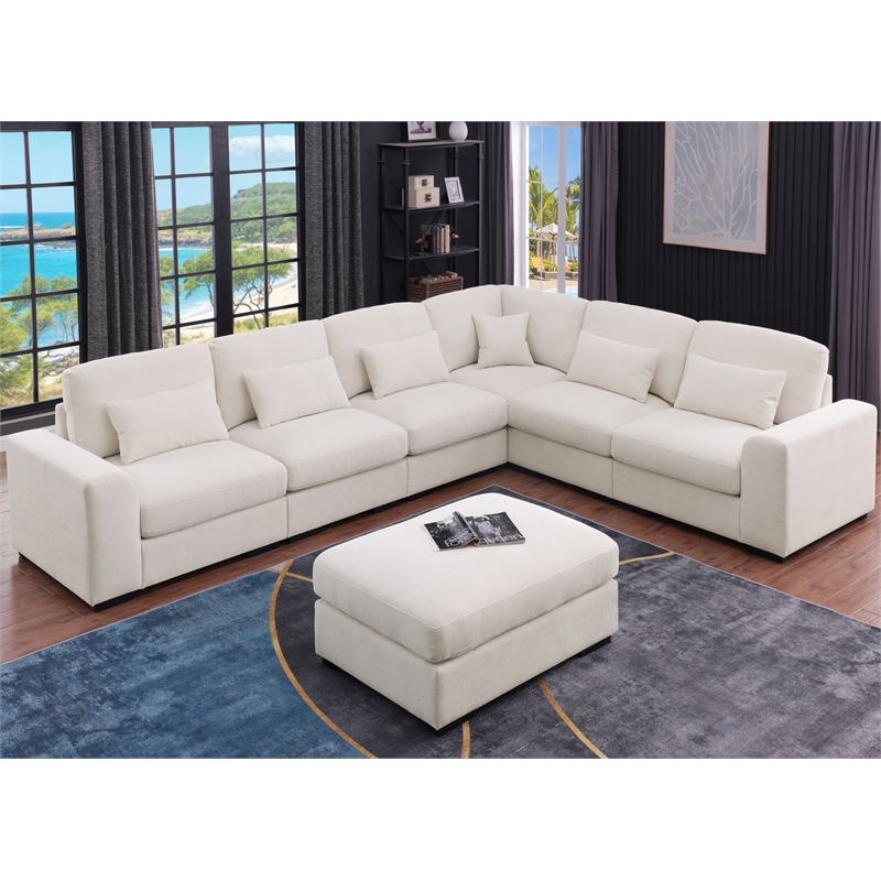 6 Seater Sectional Sofa Set Chenille Beige