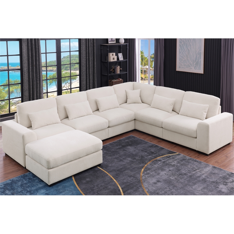 6 Seater Sectional Sofa Set Chenille Beige