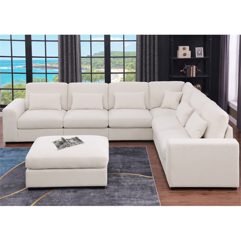 6 Seater Sectional Sofa Set Chenille Beige