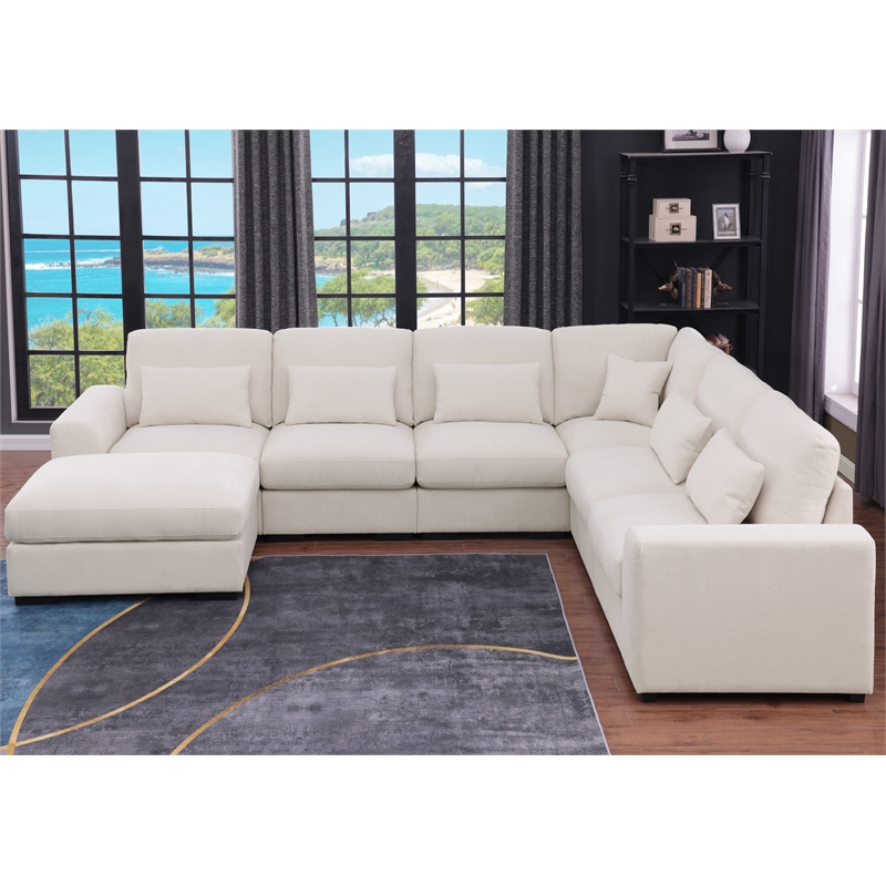 6 Seater Sectional Sofa Set Chenille Beige