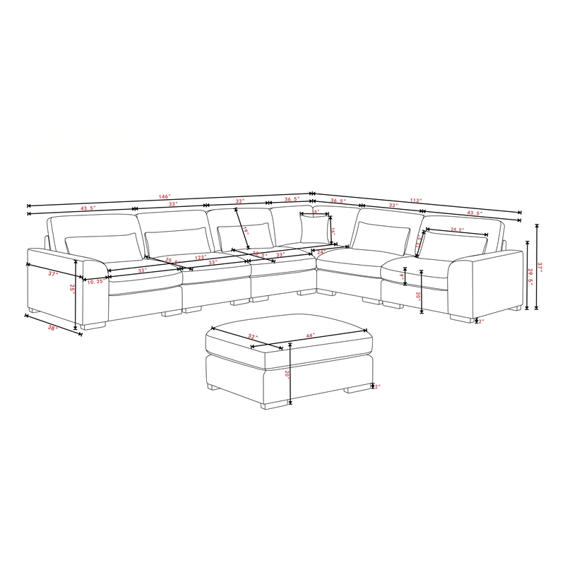 6 Seater Sectional Sofa Set Chenille Beige