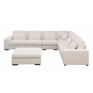 6 Seater Sectional Sofa Set Chenille Beige & Ottoman Pillows