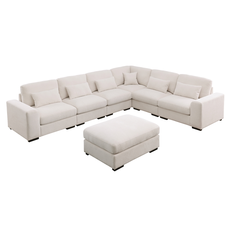 6 Seater Sectional Sofa Set Chenille Beige