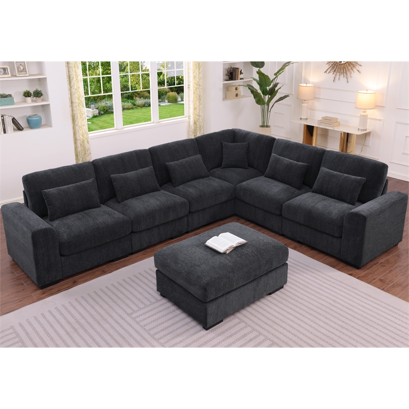 6 Seater Sectional Sofa Set Chenille Gray