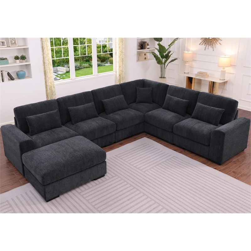 6 Seater Sectional Sofa Set Chenille Gray