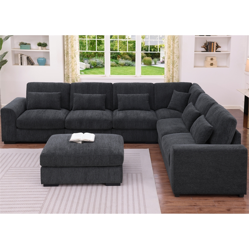 6 Seater Sectional Sofa Set Chenille Gray
