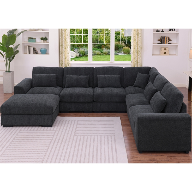 6 Seater Sectional Sofa Set Chenille Gray