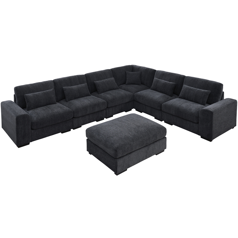 6 Seater Sectional Sofa Set Chenille Gray