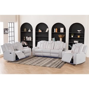3PCS Power Reclining PU Leather Sofa Set LED Strip Speaker White