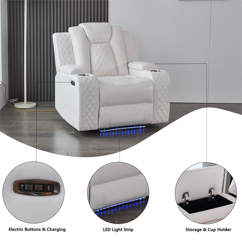 3-Piece Power Reclining PU Leather Sofa Set & Speaker White