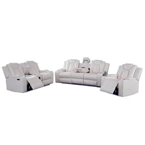 3-Piece Power Reclining PU Leather Sofa Set & Speaker White