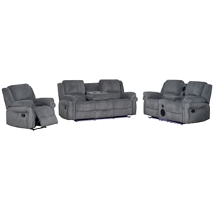3-Piece Reclining Corduroy Sofa Set & LED Light Strip Speaker Gray