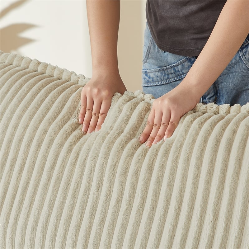 3-Seat Corduroy Cloud Sofa with Ottoman & Pockets & Pillows Beige