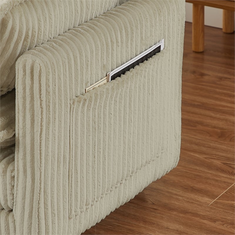 3-Seat Corduroy Cloud Sofa with Ottoman & Pockets & Pillows Beige