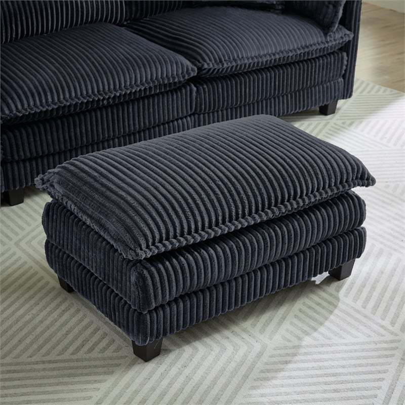 3-Seat Corduroy Cloud Sofa with Ottoman & Pockets & Pillows Gray