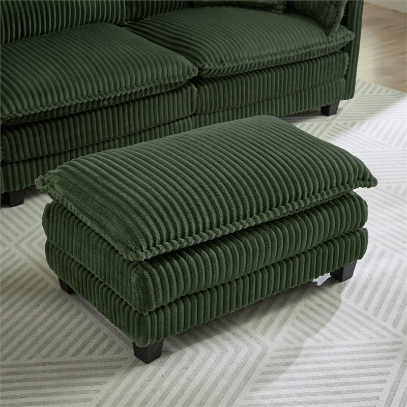 3-Seat Corduroy Cloud Sofa with Ottoman & Pockets & Pillows Green