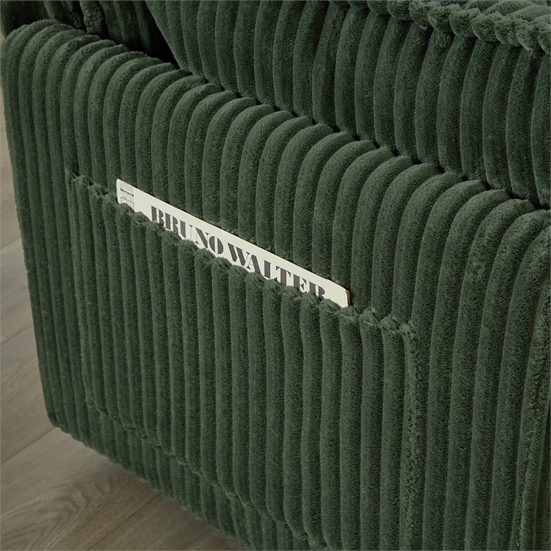 3-Seat Corduroy Cloud Sofa with Ottoman & Pockets & Pillows Green