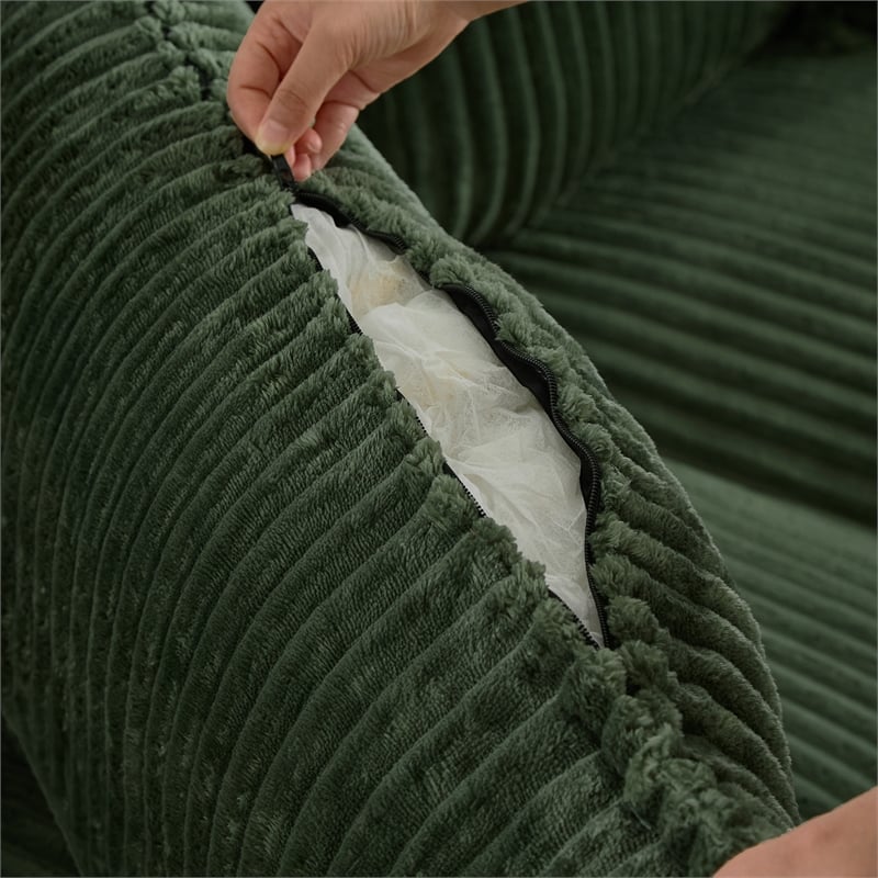 3-Seat Corduroy Cloud Sofa with Ottoman & Pockets & Pillows Green