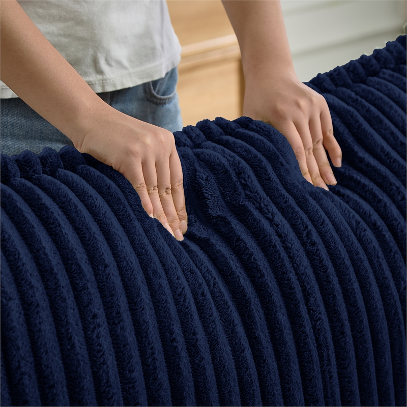 3-Seat Corduroy Cloud Sofa with Ottoman & Pockets & Pillows Blue