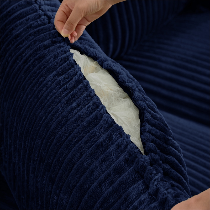 3-Seat Corduroy Cloud Sofa with Ottoman & Pockets & Pillows Blue