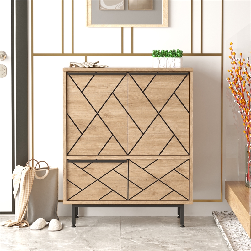 Ocean Double Sideboard Table and Storage 3 Doors OAK Color Multi Purpose Cabinet