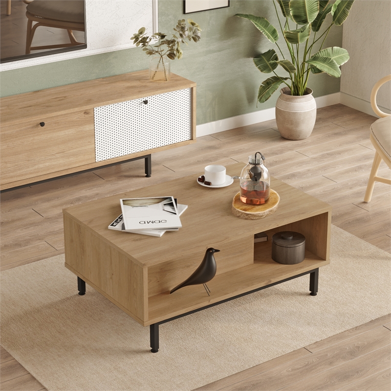 Crea Coffee Table with Metal Legs and Doors UV Print White