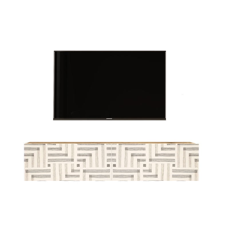 Future TV Unit Maze Pine-White UV Print 55 inches Floating Entertainment Center