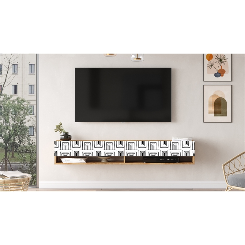 Future TV Unit Maze Pine-White UV Print 70 inches Floating Entertainment Center