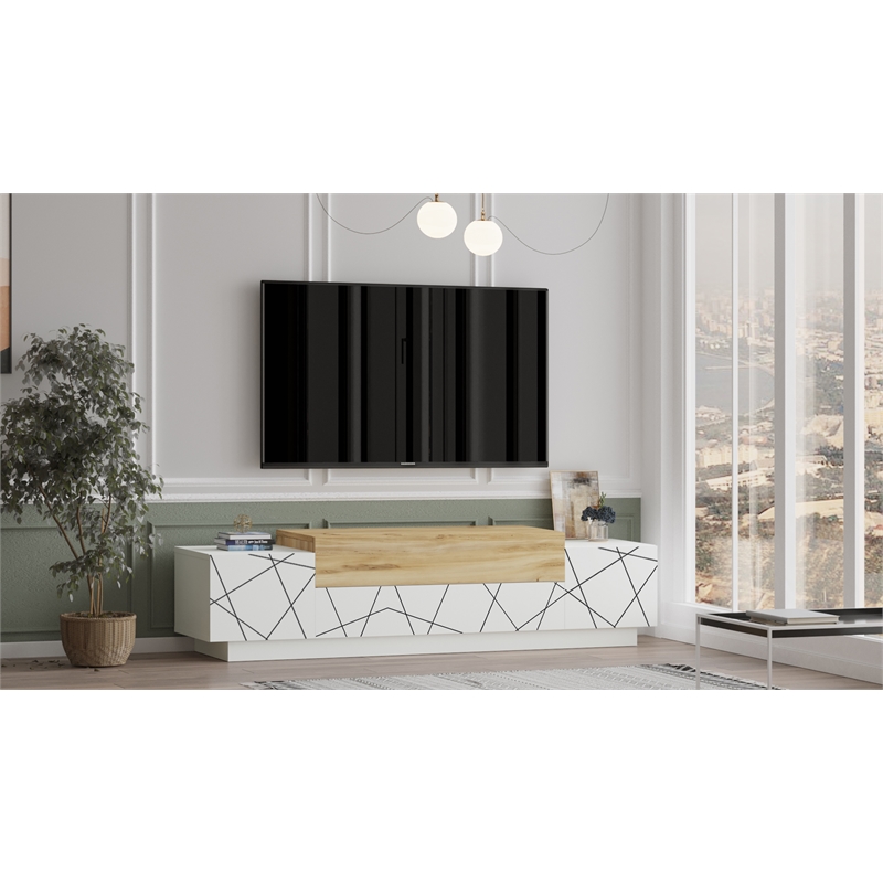 Floyd  TV Unit Stand White Felt  UV Print Entertainment Center Console 63 Inches